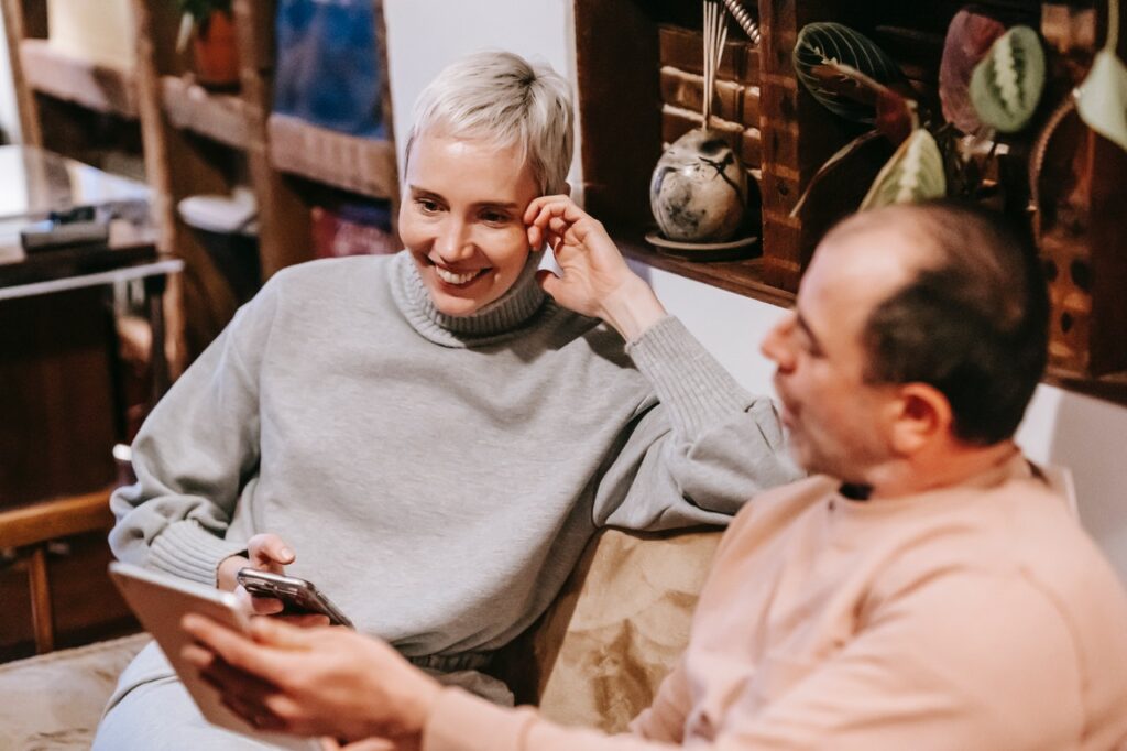 a couple on a mobile phone